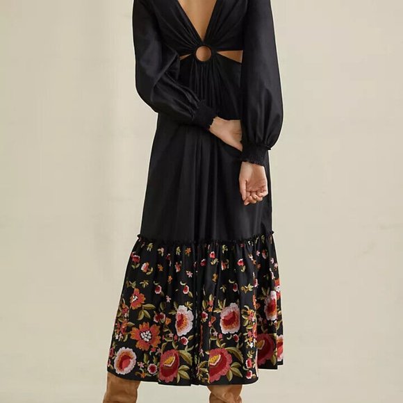 Anthropologie Geisha Designs 248$ 8 Karolina Embroidered Cut-Out Maxi Dress NWT - Picture 5 of 9